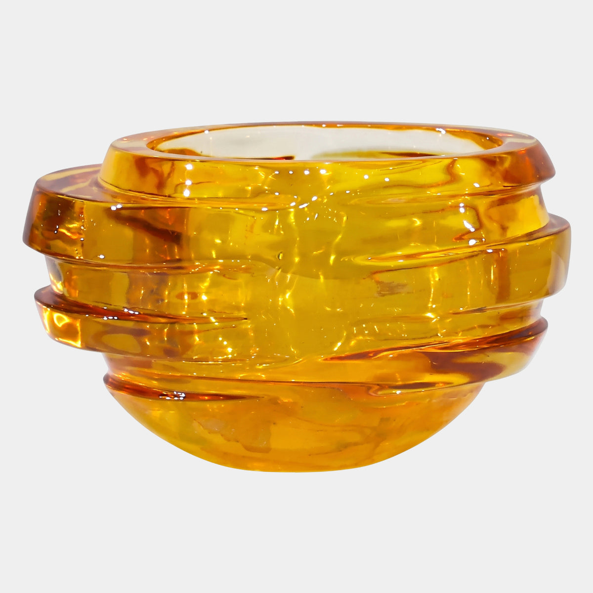Amber Three Ringed Stepped Bowl Resin Sculpture - 25cm