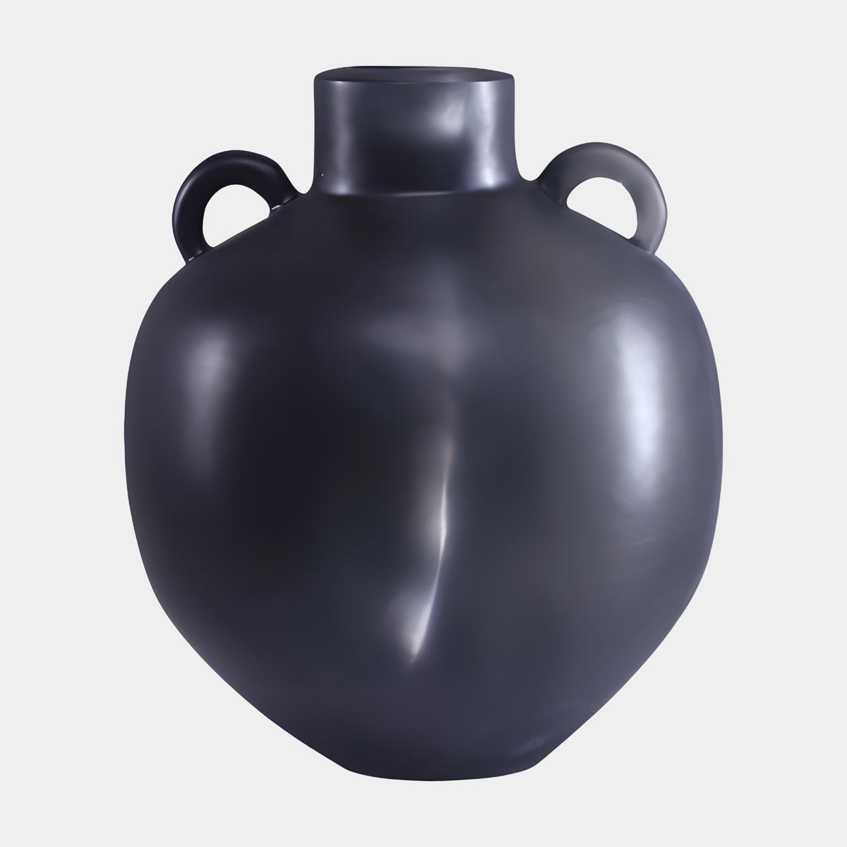 Black Matt Two Handled Resin Vase (45cm) with rounded belly, short collar neck, and loop handles at the shoulders, shown on a plain white background.
