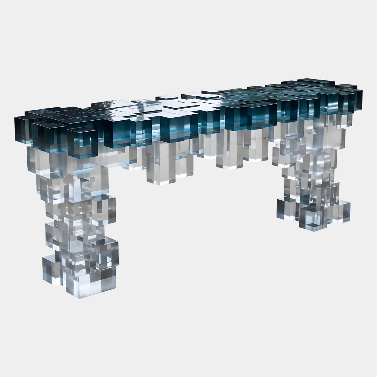 Teal to Clear Stacked Cube Acrylic Console Table - 230cm