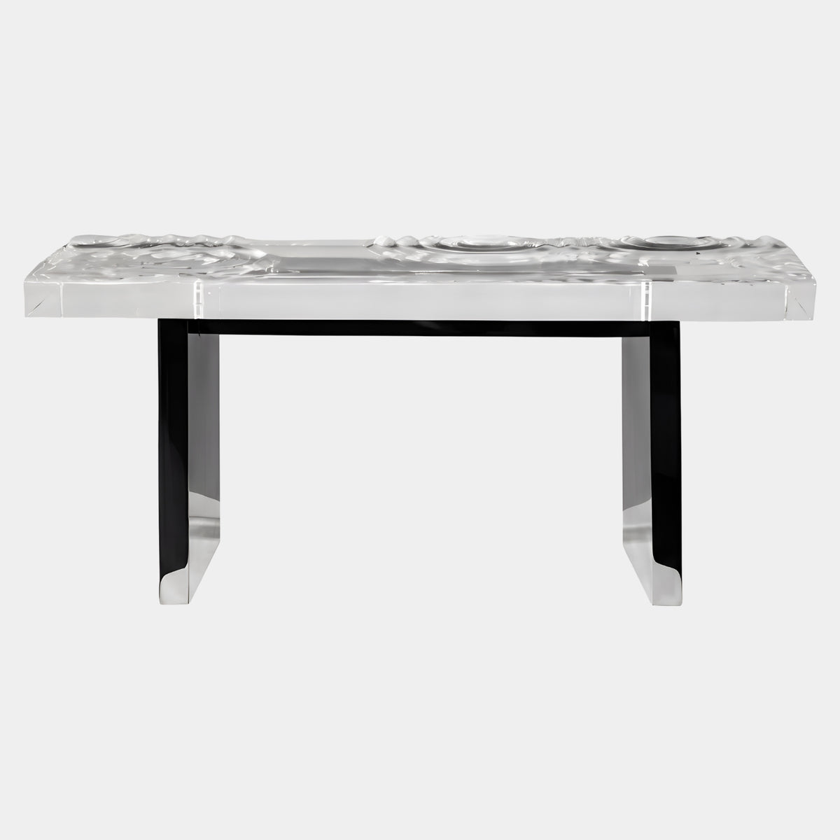 Clear Carved Rosette Acrylic Bench on Steel Bridge - 100cm