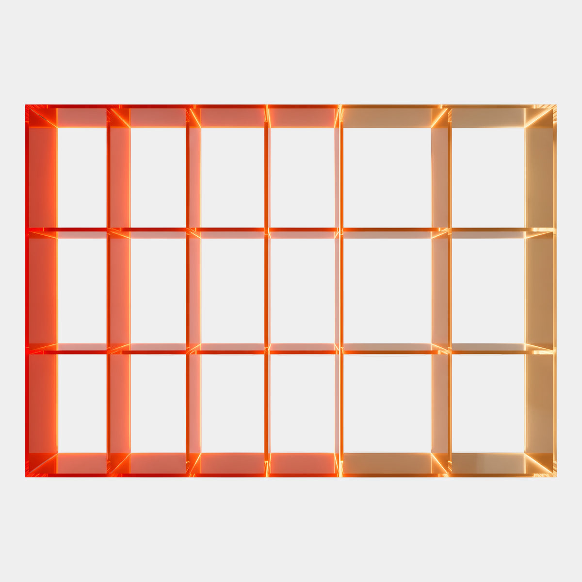 Red to Amber Graded Six Bay Acrylic Shelving Unit - 200cm