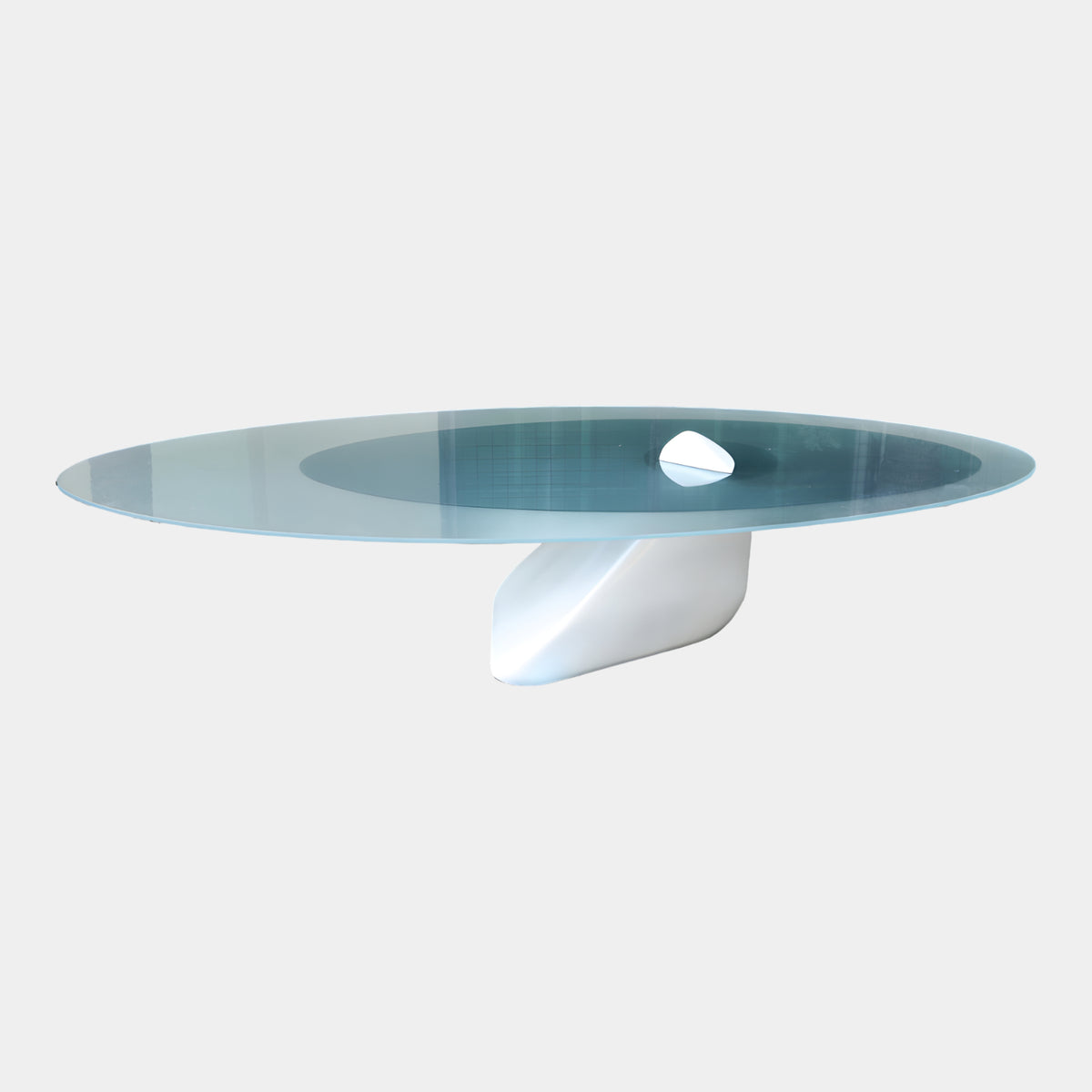 White Base & Frosted Glass Oval Low Table - 180cm