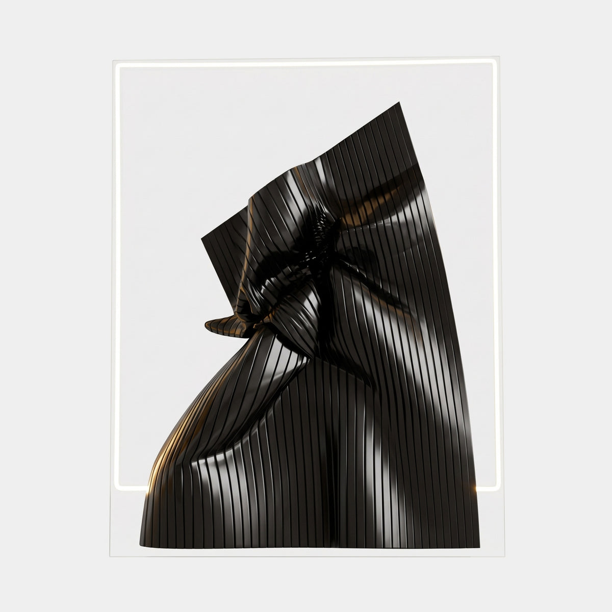 Black Ribbed Drape Acrylic Sculpture with Clear Frame - 73cm