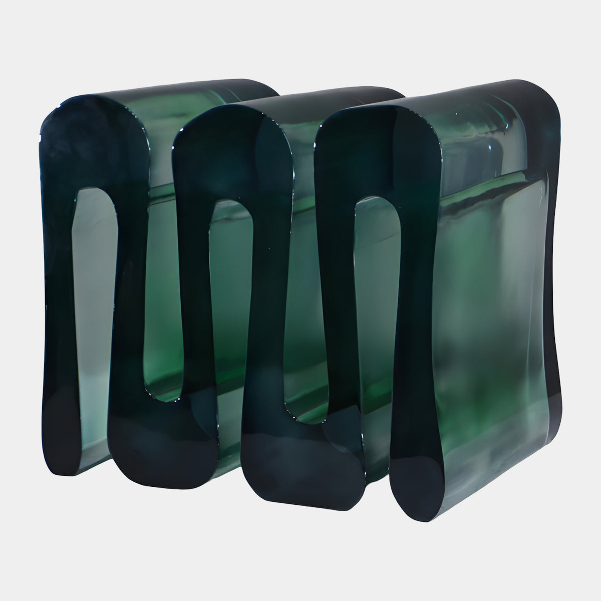Deep Green Folded Arch Cast Resin Stool - 45cm, a folded band of translucent green resin forming three rounded arches, shown on a plain white background.