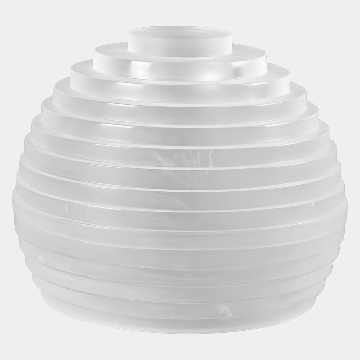 Frosted White Stepped Globe Acrylic Sculpture, 60cm, by Giant Sculptures, showing stacked rings forming a rounded form on a plain white background.
