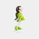 The Meadow Green Lulabelle Sculpture - 60cm by Giant Sculptures showcases a girl in a green hooded coat and boots on a white base, made from eco-friendly polyurethane.