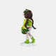 The Meadow Green Lulabelle Sculpture - 60cm by Giant Sculptures is a whimsical polyurethane art piece of a brown-haired girl in green attire, holding a green-orange ball, standing on a white base and facing away. Eco-friendly design.