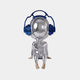 Midnight Chrome Alien Beats Figure, 55cm, seated pop art sculpture with liquid chrome finish, oversized cobalt-blue headphones, and flesh-toned hands and feet, shown on a plain white background.