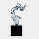 Clear Arched Abstract Resin Sculpture - 173cm by Giant Sculptures, a twisting translucent arch form on a black plinth base, shown against a plain white background.