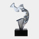 Clear Arched Abstract Resin Sculpture (173cm) by Giant Sculptures, polished chrome-like curved form on a black plinth, set against a plain white background.