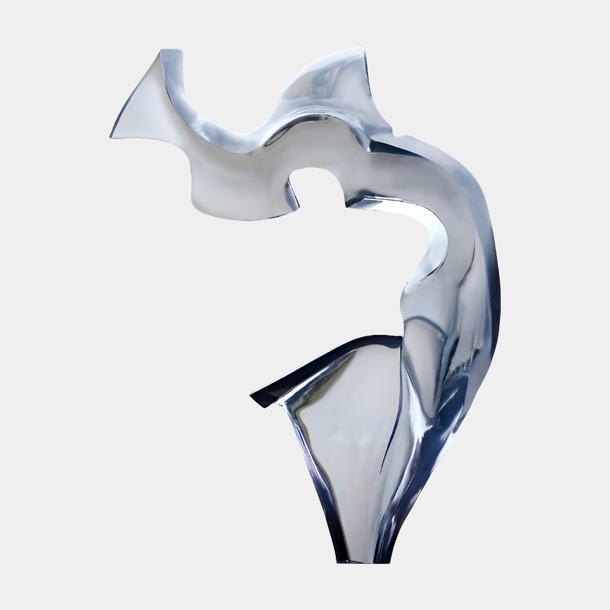 Clear Arched Abstract Resin Sculpture - 173cm by Giant Sculptures, a glossy chrome-like arched form on a black plinth, shown against a plain light grey background.