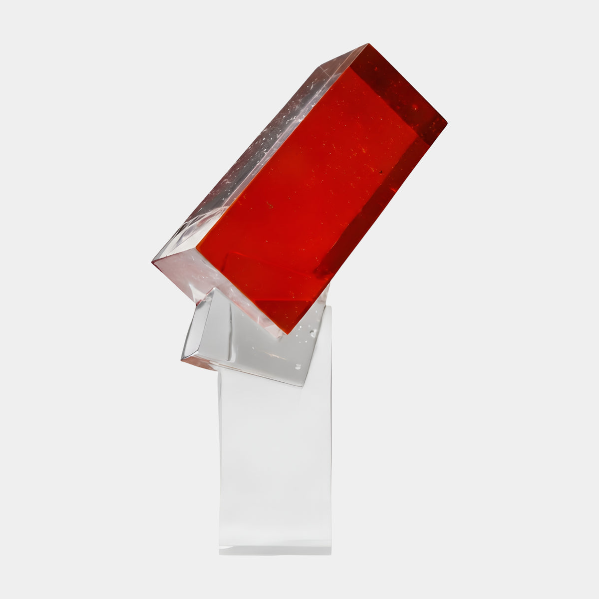 Red Diagonal Block on Clear Upright Resin Sculpture - 49cm