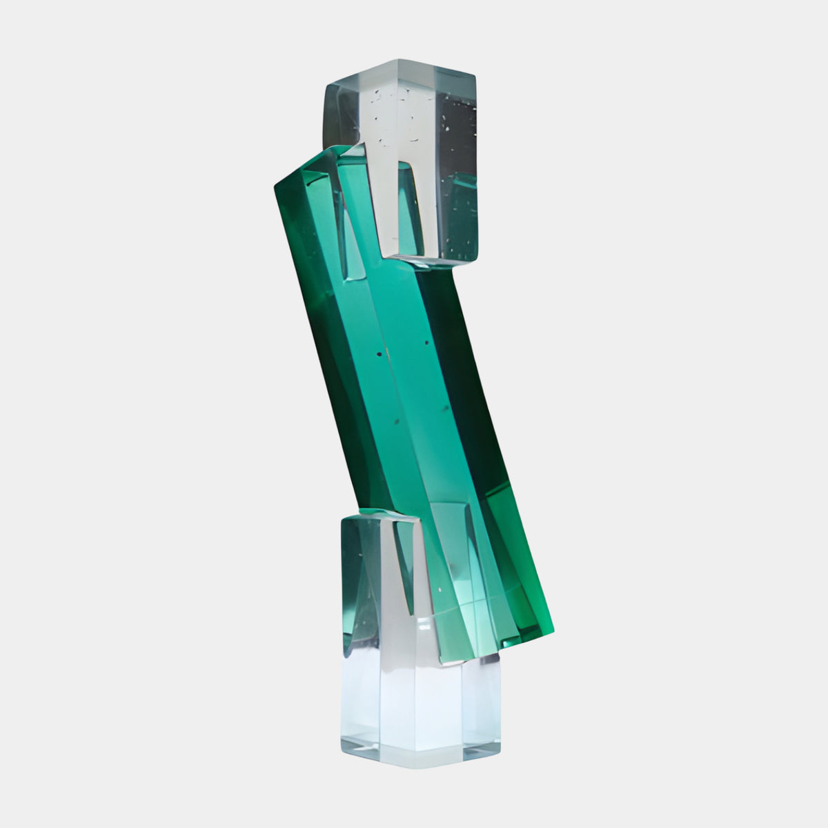 Green Diagonal Slab Block Stack Resin Sculpture, 60cm, with a green diagonal plate between clear blocks, shown on a plain white background.
