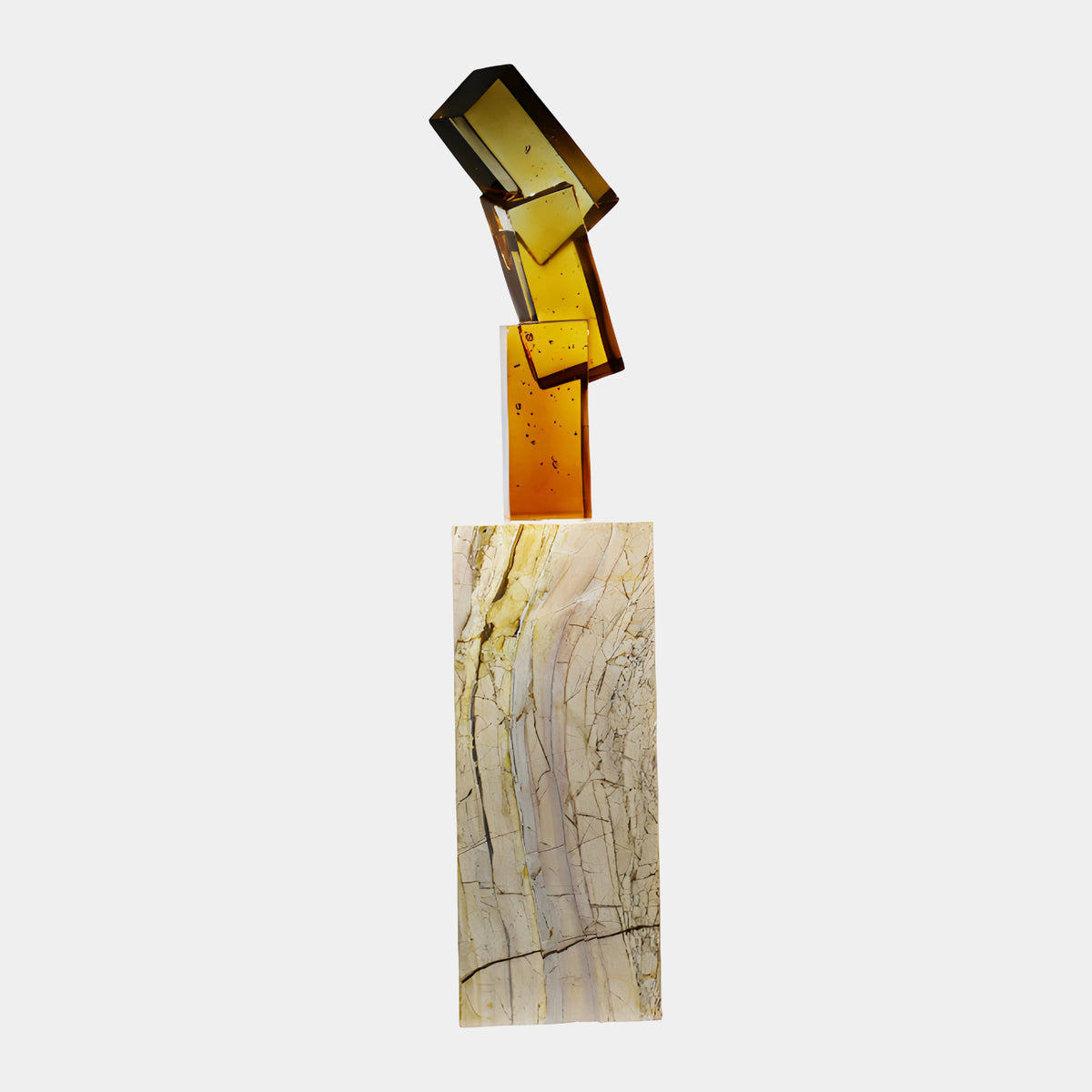 Amber & Brown Cube Stack on Marble Plinth - 143cm