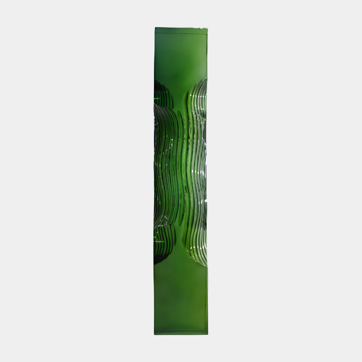 Green Rippled Column Resin Sculpture - 85cm, a slender green column with a rippled vertical texture down its center, flat base, shown against a plain light background.