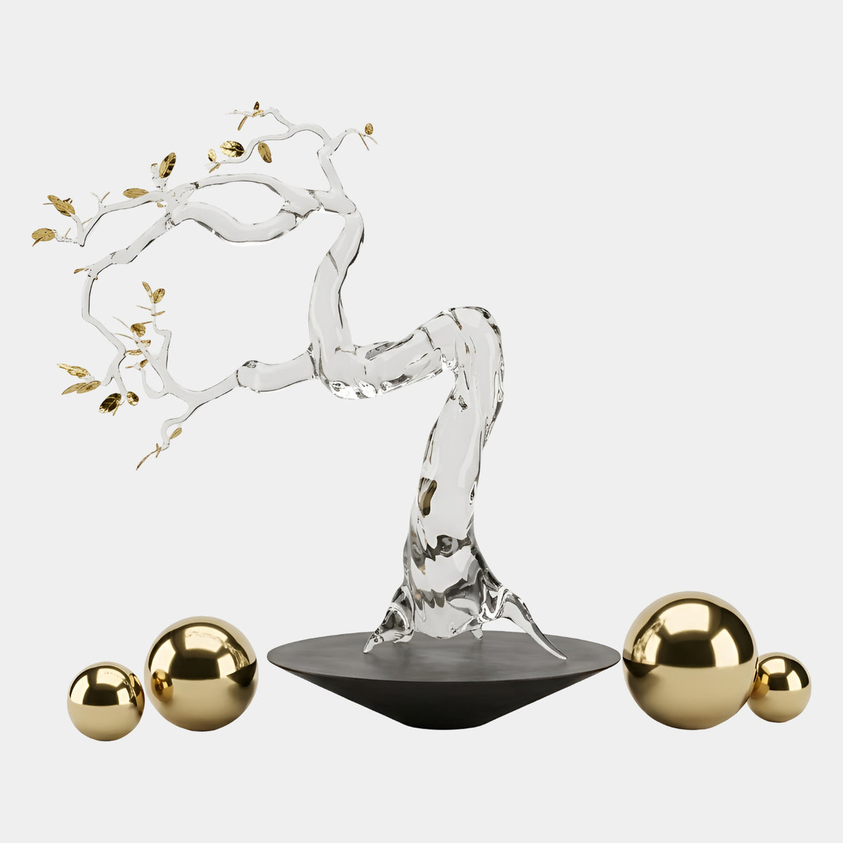 Clear & Gilt Leaf Tree Resin Sculpture - 180cm