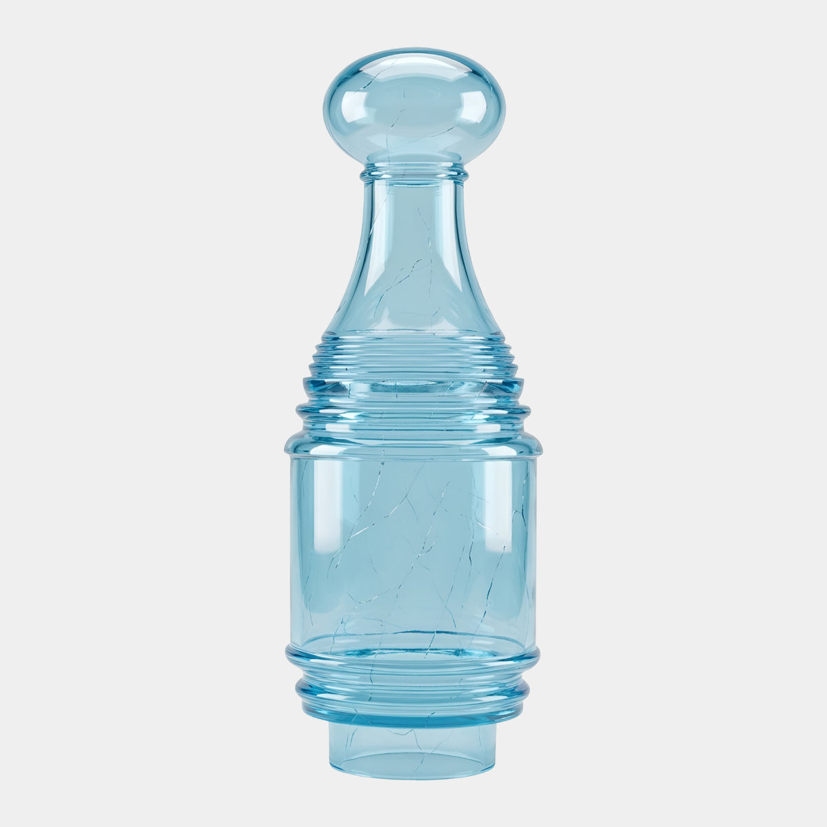 Blue Turned Pawn Resin Sculpture - 130cm, bottle-shaped form with domed head and turned rings, pale blue resin, shown on a plain light background.