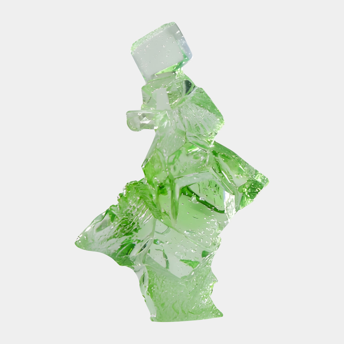 Green Hewn Block Stack Resin Sculpture - 35cm, pale green fractured blocks stacked off-angle with a flat-cut base, shown on a plain white background.