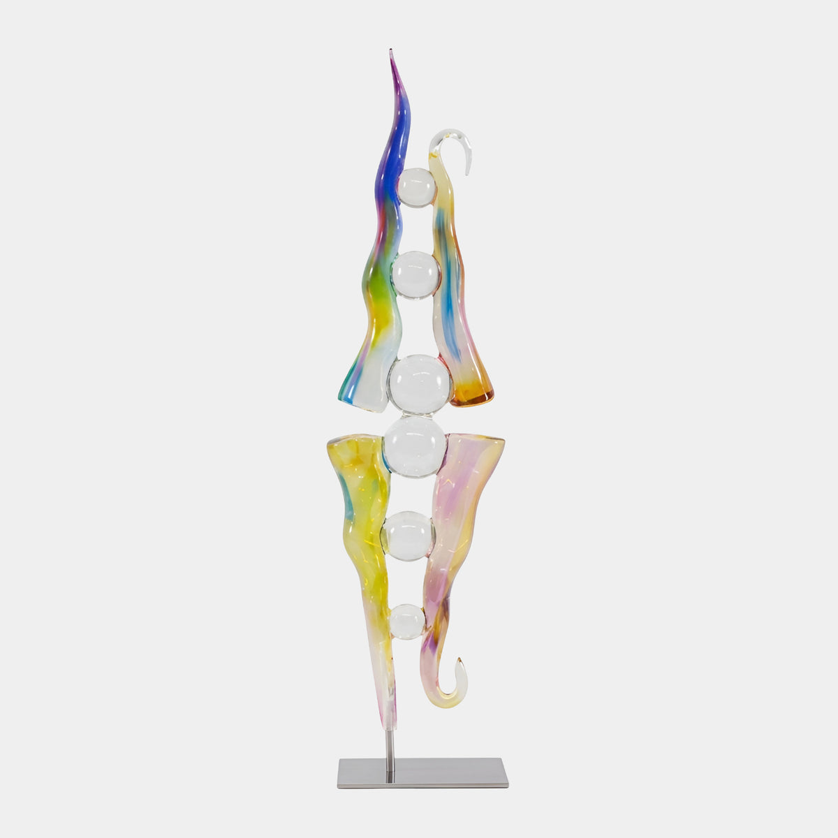 Rainbow Twin Flame & Sphere Column Resin Sculpture - 45cm