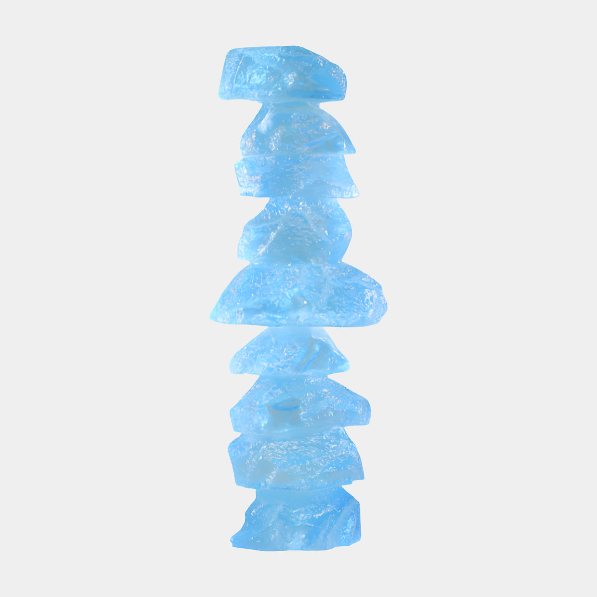Blue Stacked Block Resin Sculpture - 100cm by Giant Sculptures, nine rough-edged pale blue resin blocks stacked unevenly, shown against a plain light background.