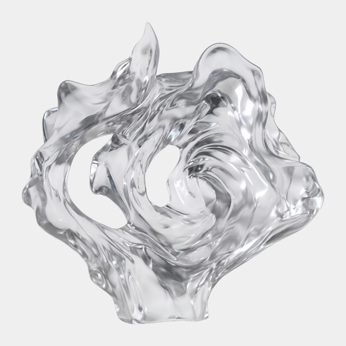 Clear Pierced Rippled Mass Resin Sculpture, 35cm, with ragged openings and a narrow foot base, shown on a plain white background by Giant Sculptures.