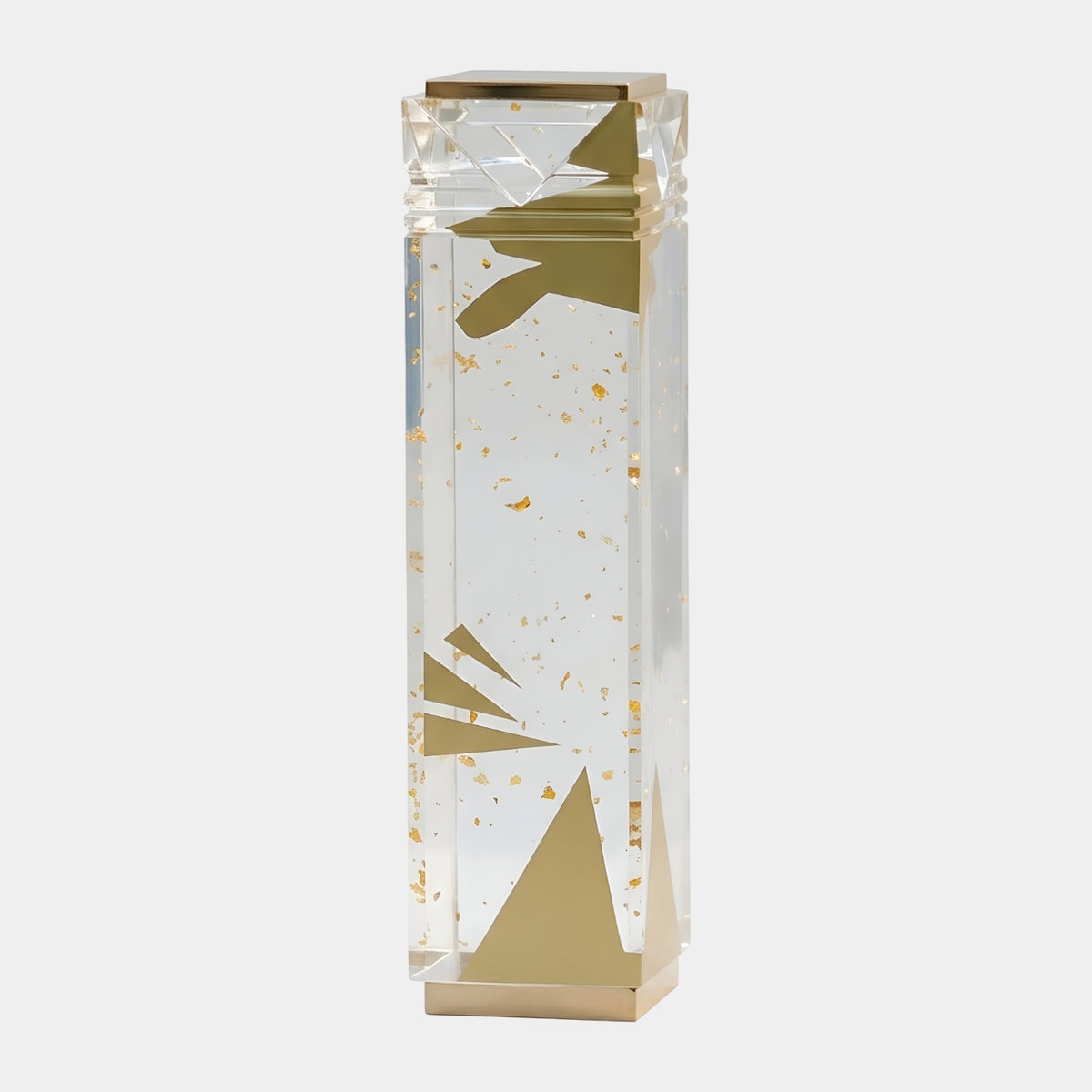Clear Gold-Flecked Column Resin Sculpture - 104cm