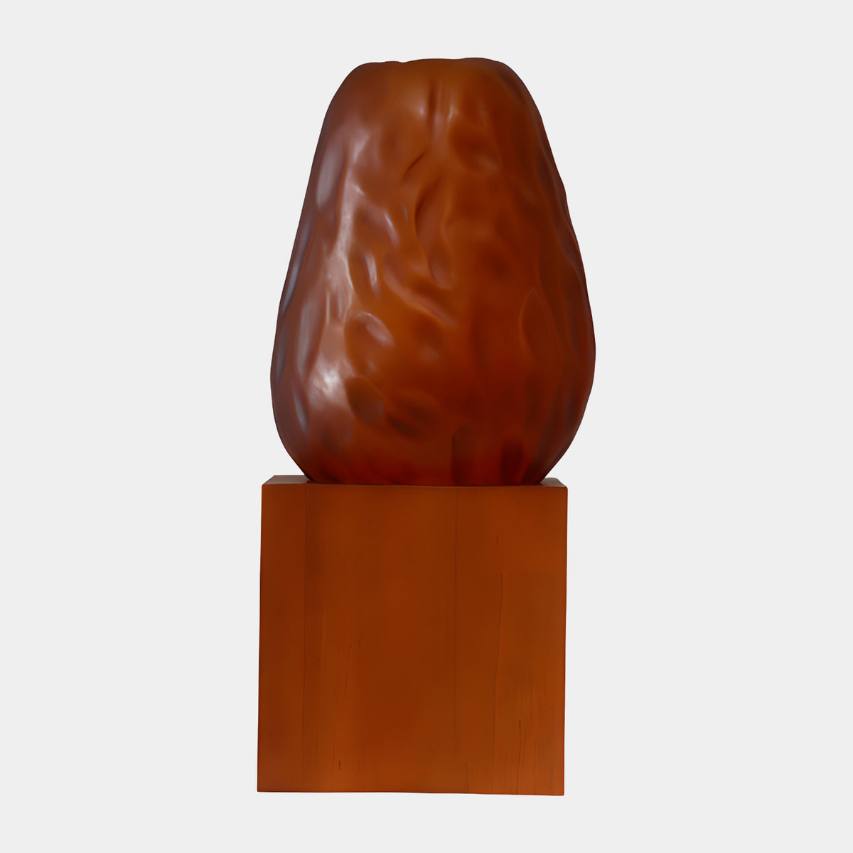 Rust Dimpled Ovoid Resin Sculpture on Timber - 50cm