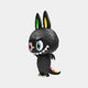 A cartoonish black creature with bunny ears, colorful eyes, and sharp teeth stands on two legs—The Monster Zimomo Titan Labubu Sculpture (70cm) by Giant Sculptures makes a bold statement as unique interior decor.