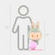 The Lazy Yoga Zone Out Labubu Sculpture by Giant Sculptures is a 100cm fibreglass figure in a bunny costume, posed by a pink ball and outlined against a 160cm human figure for scale, inspired by contemporary art.