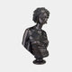 Classical African Woman Bronze Bust 70cm by Giant Sculptures, three-quarter view with braided hair, beaded earrings and draped cloth on a stepped pedestal.