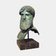 Classical Bearded Male Bust Bronze Bust by Giant Sculptures, 65cm, shown frontally with green verdigris patina on a dark veined marble plinth against a light background.