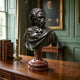 Classical Bearded Man Bust Bronze Bust 75cm by Giant Sculptures on a rouge marble pedestal, displayed on a wood sideboard in a green-panelled study.