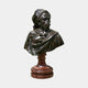 Classical Bearded Man Bust Bronze Bust 75cm by Giant Sculptures, dark patinated figure in headwrap and draped cloak on a turned rouge marble pedestal.