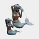 Classical Dual Mermaid Bronze Fountain by Giant Sculptures, 130cm, showing two mermaids wringing water from their hair with warm brown torsos and verdigris tails.