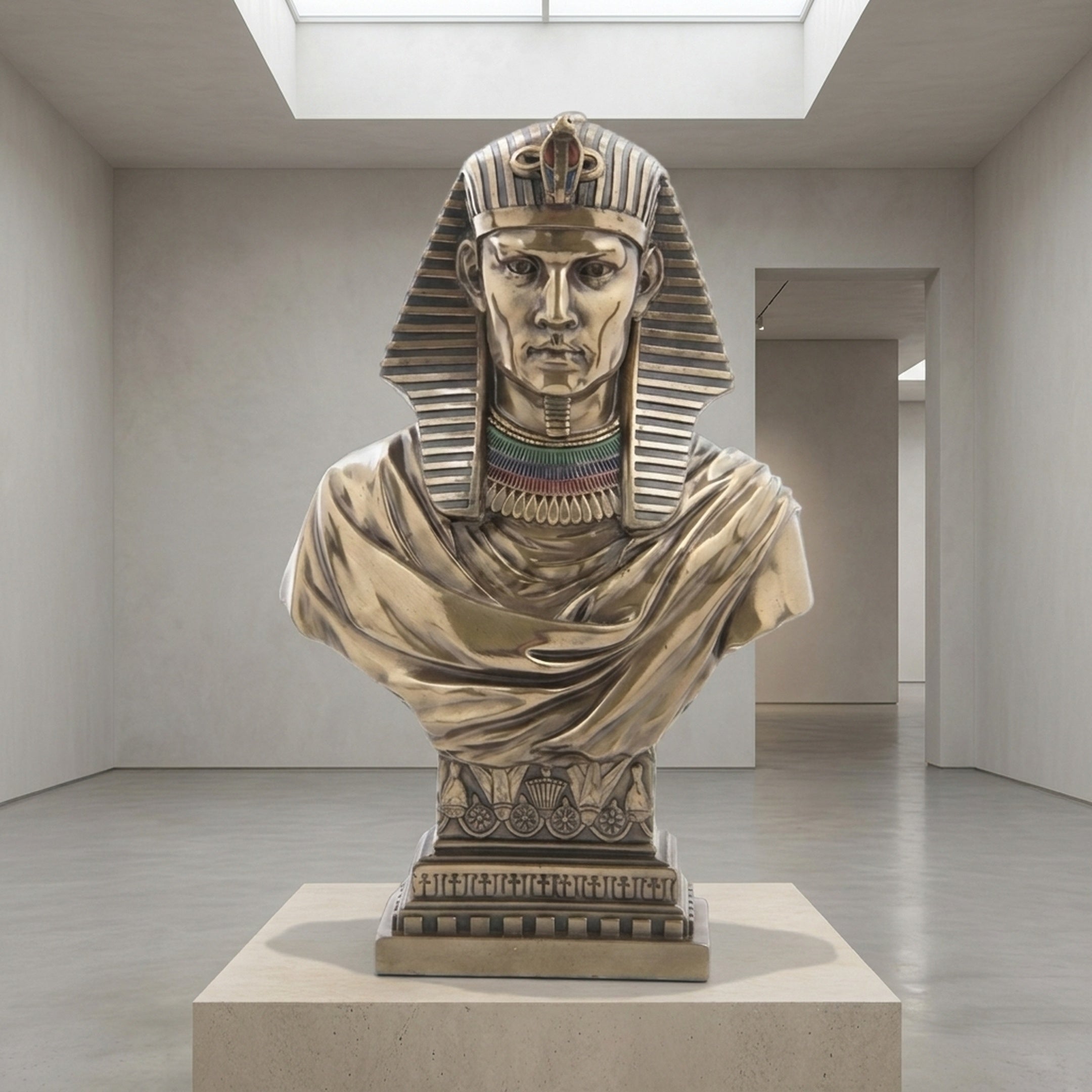 Classical Egyptian Pharaoh Bronze Bust - 80cm