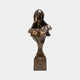 Classical Female Bust Bronze Bust, 75cm, dark-patinated Art Nouveau figure "Ethne" with flowing hair, gilt floral accent, and integral pedestal, shown against a plain white background.