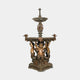 Classical Four Cherub Fountain Bronze Fountain 230cm by Giant Sculptures, three tiers with cherubs raising a fluted basin and cross finial, on plain background.