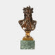 Classical Laureate Male Bust Bronze Bust by Giant Sculptures, dark brown patina figure with laurel wreath on a gilt socle and green marble plinth.
