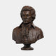 Classical Male Bust Bronze Bust 80cm by Giant Sculptures, front view of an 18th-century gentleman with ruffled cravat and swept-back hair on a round pedestal.