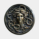 Classical Medusa Head Bronze Relief 80cm by Giant Sculptures, a circular wall medallion with serpents, flowing hair, and foliage in antique gold-bronze patina.