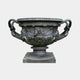 Classical Ornate Urn Bronze Sculpture 160cm by Giant Sculptures, dark antique patina with bearded mask medallions, swag garlands, and scrolled handles on a square plinth.