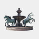 Giant Sculptures Classical Rearing Horses and Tiered Fountain Bronze Sculpture 250cm with verdigris bronze horses around a pale stone tiered basin.
