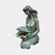 Classical Seated Mermaid with Clam Shell Bronze Fountain by Giant Sculptures, 120cm verdigris patina figure cradling an open ribbed shell, on plain grey.