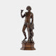Classical Standing Bacchus Bronze Sculpture by Giant Sculptures, 100cm figure raising a chalice with warm brown patina on a stepped octagonal wood plinth.