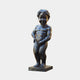 Giant Sculptures Classical Urinating Boy Bronze Fountain 130cm, dark patinated bronze figure of a smiling curly-haired child on a stone pedestal, plain background.