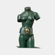 Contemporary Abstract Female Torso Bronze Sculpture by Giant Sculptures, 70cm, with green verdigris patina, melting clock neck, and polished gold egg and ants at the split waist.