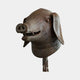 Contemporary Boar Head Bronze Sculpture by Giant Sculptures, 45cm, shown in profile with open mouth and warm brown patina on a twisted column.
