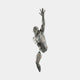 Giant Sculptures Contemporary Emerging Male Figure Bronze Relief 110cm, muscular torso with arm raised and separate lower leg, silver-grey patina on a pale background.