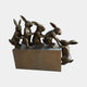 Contemporary Five Rabbit Bronze Sculpture by Giant Sculptures, 80cm, five bronze rabbits in a chain across a rectangular plinth, last one dangling off the edge.