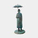 Contemporary Gentleman with Umbrella Bronze Fountain by Giant Sculptures, 220cm figure in long coat and hat holding an open umbrella, verdigris patina, circular base.